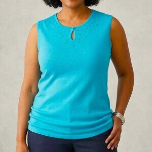 Tan Jay Knit Sequin Top Sleeveless Blue 1X